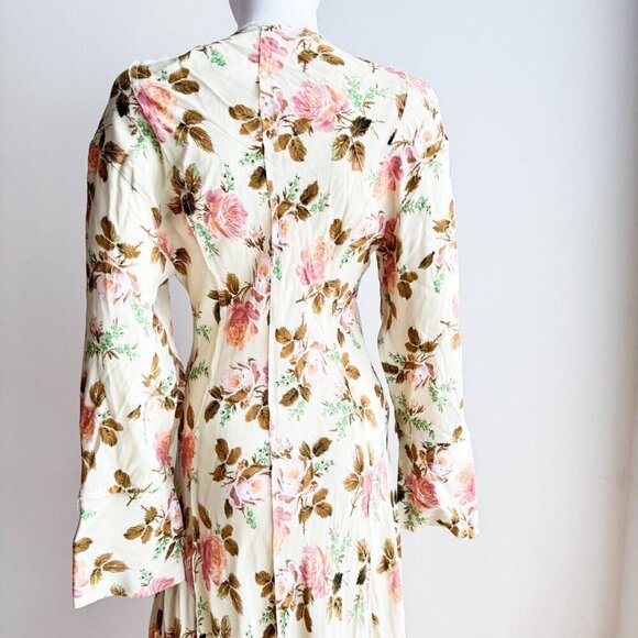 Zara Pastel Green Pink Floral Bias Cut Long Sleeve Maxi Dress XS - Picture 8 of 9